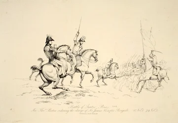 Battle of Quatre Bras: Sir Thomas Picton Ordering the Charge of Sir James Kempts Brigade, pub. J. Booth, 1816